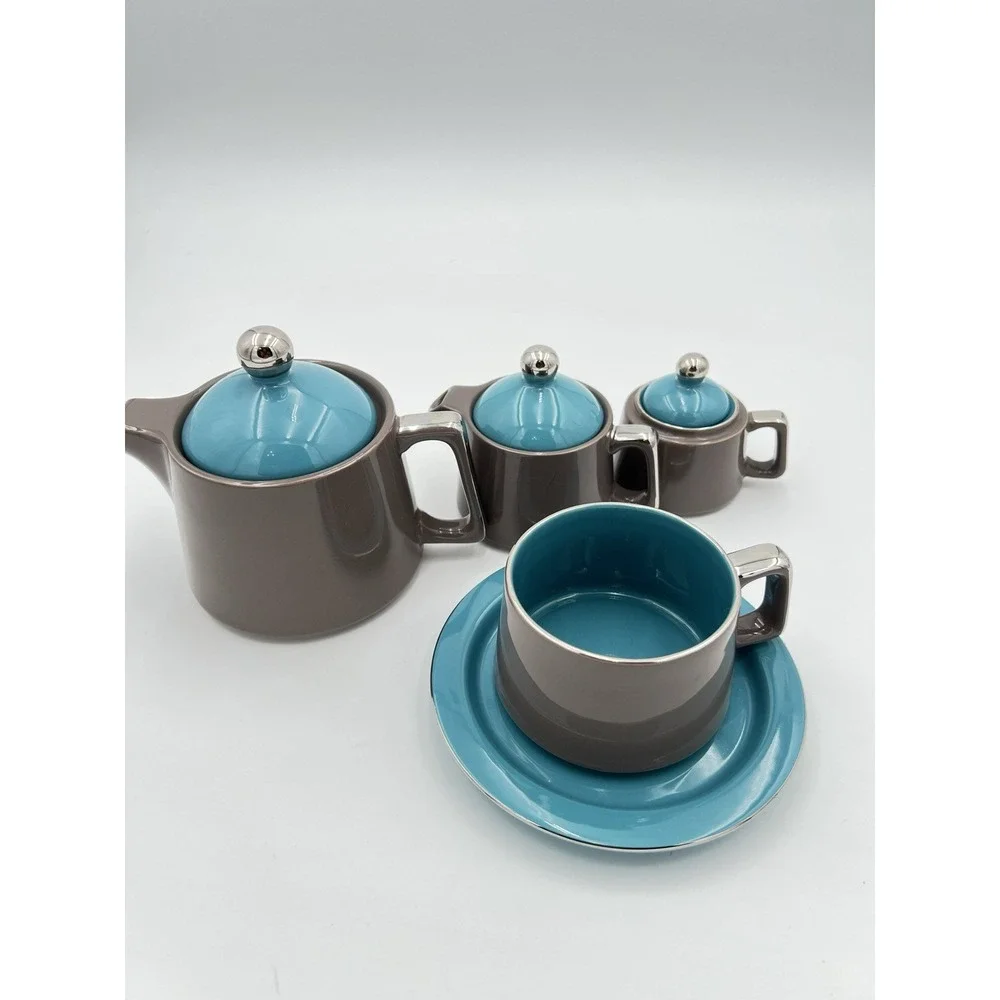 Vintage Stacking Espresso Coffee Set (Turquoise/Brown)